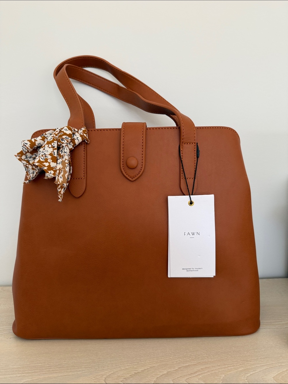 Fawn Design Cognac Leather Tote/Diaper Bag